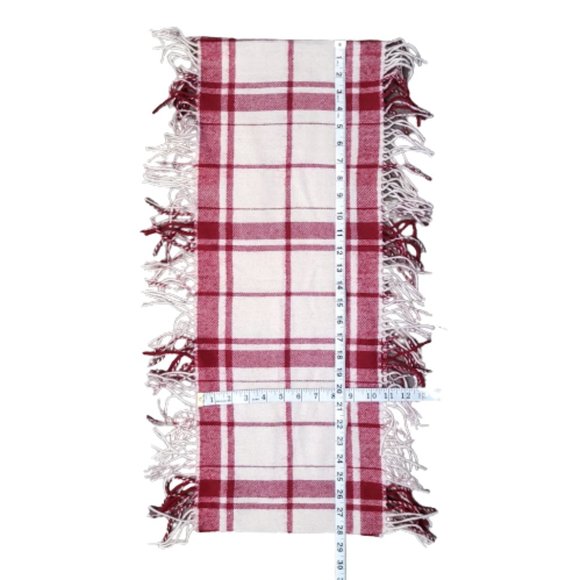 Banana Republic Red and White Plaid Fringe Scarf Wool Angora Blend - Picture 4 of 4